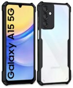 kelpuj Shock Proof Clear Protective Back Case for Samsung Galaxy A15 5G - AirEDGE Technology | 360 Degree Camera Protection | Transparent Hybrid Back Case Mobile Cover - Black - Image 4