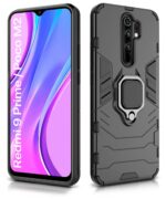 Shock Proof Back Case Mobile Cover for Xiaomi Redmi 9 Prime | Poco M2 (Armor | Hybrid PC + TPU | Full Protection with Ring Holder Kickstand | Carbon Black) - Image 3