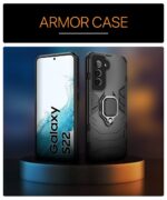 Shock Proof Back Case Mobile Cover for Samsung Galaxy S22 5G | Back Cover Case (Tough Armor | Hybrid PC + TPU | Ring Holder & in-Built Kickstand | Black) - Image 3