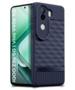 Back Cover for iQOO Z9s 5G | Vivo V40e 5G with Hexa Cube Design | Ultra Slim Soft Rubberised Case | Inner Velvet Fabric | Matte Silicone Flexible Mobile Case | Camera Protection - Blue - Image 3