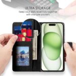 Shock Proof Flip Cover Back Case for Apple Iphone 15 | Magnetic Wallet Leather Case with Stand - Image 6