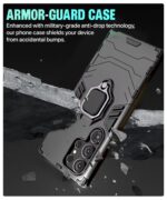 Shock Proof Back Case Mobile Cover for Samsung Galaxy S22 Ultra 5G | Back Cover Case (Tough Armor | Hybrid PC + TPU | Ring Holder & in-Built Kickstand | Black) - Image 6