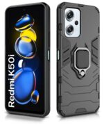 Shock Proof Back Case Mobile Cover for Redmi K50i 5G | Bumper Back Cover Case(Tough Armor | Hybrid PC + TPU | Full Protection with Ring Holder & in-Built Kickstand | Black) - Image 2