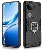 Shock Proof Back Case Mobile Cover for iQOO Z10R 5G | Vivo V50 5G | V50e 5G | V50 Elite Edition| Back Cover Case (Tough Armor | Hybrid PC + TPU | Ring Holder & in-Built Kickstand | Black) - Image 2