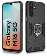 Shock Proof Back Case Mobile Cover for Samsung Galaxy M16 5G | Galaxy F16 5G | Back Cover Case (Tough Armor | Hybrid PC + TPU | Ring Holder & in-Built Kickstand | Black) - Image 2