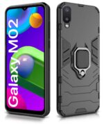 Shockproof Back Case Mobile Cover for Samsung Galaxy M02 (Armor | Hybrid PC + TPU | Full Protection with Ring Holder Kickstand | Carbon Black) - Image 2