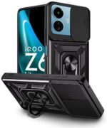 Tough Armor Bumper Mobile Back Case for iQOO Z6 Lite 5G | Sliding Camera Shield Cover | Shock Proof 360? Protection | Hybrid PC + TPU | Ring Holder with Kickstand ? Black - Image 4