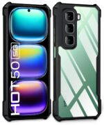 kelpuj Shock Proof Clear Protective Back Case for Infinix Hot 50 5G - AirEDGE Technology | 360 Degree Camera Protection | Transparent Hybrid Back Case Mobile Cover - Black - Image 2