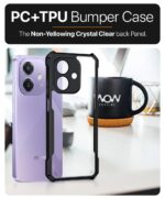 Shock Proof Clear Protective Hybrid Back Case for Oppo A3x 5G | A3x 4G AirEDGE Technology | 360 Degree Camera Protection | Transparent - Black- Polycarbonate;Thermoplastic Polyurethane - Image 8