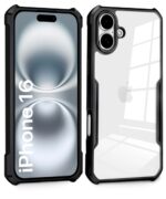 Shock Proof Clear Protective Back Case for iPhone 16 - AirEDGE Technology | 360 Degree Camera Protection | Transparent Hybrid Back Case Mobile Cover - Black - Image 3