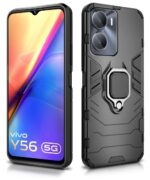Shock Proof Back Case Mobile Cover for Vivo Y56 5G | Vivo Y16 | Vivo T2X | Bumper Back Cover Case (Tough Armor | Full Protection with Ring Holder & in-Built Kickstand | Black) - Image 2