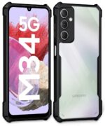 Shock Proof Clear Mobile Back Cover Case for Samsung Galaxy M34 5G | F34 5G | AirEDGE Technology | Hard | Hybrid PC + TPU | Full Armour Device & Camera Protection - Black - Image 4