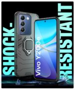 Shock Proof Back Case Mobile Cover for Vivo Y200e 5G | Vivo T3 5G | Back Cover Case (Tough Armor | Hybrid PC + TPU | Ring Holder & in-Built Kickstand | Black) - Image 6