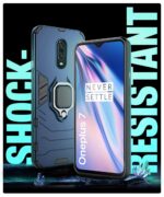kelpuj Shock Proof Back Case Mobile Cover for Oneplus 7 | 6T (Armor | Hybrid PC + TPU | Full Protection with Ring Holder Kickstand | Blue - Image 4