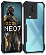 TPU+PC Shock Proof Clear Protective Back Case for Iqoo Neo 7 | Neo 7 Pro 5G - Airedge Technology | 360 Degree Camera Protection | Transparent Hybrid Back Case Mobile Cover - Black - Image 2