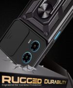 Tough Armor Bumper Mobile Back Case for Motorola Moto G34 5G | Moto G45 5G | Sliding Camera Shield Cover | Shockproof 360? Protection | Hybrid PC + TPU | Ring Holder with Kickstand ? Black - Image 6