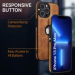 kelpuj Premium Vegan Leather Bumper Case | Compatible with Apple iPhone 13 Pro Max | Raised Edges | Ultra Slim Protective Design | Non-Slip Grip | Shockproof | Logo View Back Cover - Brown - Image 6