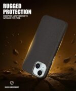 Back Cover for iPhone 15 | Shockproof Tough Leather Texture Hard Mobile Case | Ultra Slim Non-Slip Grip | Inner Velvet Fabric | Metal Camera Ring ? Black - Image 6