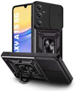 Tough Armor Bumper Mobile Back Case for Samsung Galaxy A15 5G | Sliding Camera Shield Cover | Shock Proof 360? Protection | Hybrid PC + TPU | Ring Holder with Kickstand ? Black - Image 4