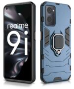 Shock Proof Back Case Mobile Cover for Realme 9I 4G | Back Cover Case (Tough Armor | Hybrid PC + TPU | Ring Holder & in-Built Kickstand | Blue) - Image 2