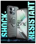 Shock Proof Back Case Mobile Cover for iQOO Z9x 5G (Tough Armor | Hybrid PC + TPU | Full Protection with Ring Holder & in-Built Kickstand | Black) - Image 6