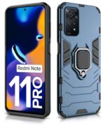 Shock Proof Back Case Mobile Cover for Redmi Note 11 Pro | Note 11 Pro + Plus | Back Cover Case (Tough Armor | Hybrid PC + TPU | Ring Holder & in-Built Kickstand | Blue) - Image 2