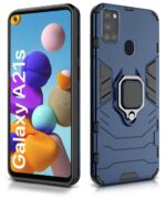Shock Proof Back Case Mobile Cover for Samsung Galaxy A21s | Back Cover Case (Tough Armor | Hybrid PC + TPU | Ring Holder & in-Built Kickstand | Blue) - Image 2