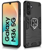 Shock Proof Back Case Mobile Cover for Samsung Galaxy M36 5G | Samsung Galaxy F36 5G | Back Cover Case (Tough Armor | Hybrid PC + TPU | Ring Holder & in-Built Kickstand | Black) - Image 2