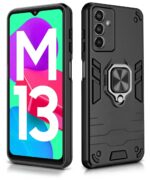 Shockproof Back Case Mobile Cover for Samsung Galaxy M13 4G | F13 4G | Bumper Back Cover (Tough Armor | Hybrid PC + TPU | Full Protection with Ring Holder & in-Built Kickstand | Black) - Image 2