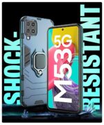 Shock Proof Back Case Mobile Cover for Samsung Galaxy M53 5G | Back Cover Case (Tough Armor | Hybrid PC + TPU | Ring Holder & in-Built Kickstand | Blue) - Image 3