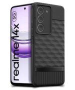 kelpuj Back Cover for Realme 14x 5G | Realme Narzo 80x | P3x with Hexa Cube Design | Ultra Slim Soft Case | Velvet Fabric | Matte Silicone Flexible Mobile Case | Camera Protection - Black - Image 2