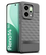 Back Cover for Oppo Reno 14 5G with Hexa Cube Design | Ultra Slim Soft Rubberised Case | Inner Velvet Fabric | Matte Silicone Flexible Mobile Case | Camera Protection - Grey - Image 2