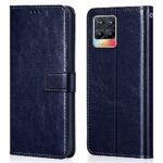 Shock Proof Flip Cover Back Case for Realme 8 | Magnetic Wallet Leather Case with Stand