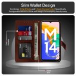 Shock Proof Flip Cover Back Case for Samsung Galaxy M14 4G | Magnetic Wallet Leather Case with Stand - Image 3