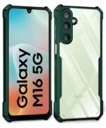 Shock Proof Clear Protective Back Case for Samsung Galaxy M16 5G | Galaxy F16 5G - AirEDGE Technology | 360 Degree Camera Protection | Transparent Hybrid Back Case Mobile Cover - Green - Image 2