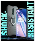 Shock Proof Back Case Mobile Cover for Oneplus 7 | 6T (Armor | Hybrid PC + TPU | Full Protection with Ring Holder Kickstand | Carbon Black) - Image 3