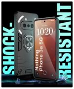 kelpuj Shock Proof Back Case Mobile Cover for Nothing Phone 3a 5G | Back Cover Case (Tough Armor | Hybrid PC + TPU | Ring Holder & in-Built Kickstand | Black) - Image 6