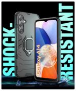 Shock Proof Back Case Mobile Cover for Samsung Galaxy A14 5G | A14 4G | Back Cover Case (Tough Armor | Hybrid PC + TPU | Ring Holder & in-Built Kickstand | Black) - Image 4