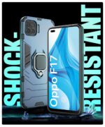 Shock Proof Back Case Mobile Cover for Oppo F17 | Back Cover Case (Tough Armor | Hybrid PC + TPU | Ring Holder & in-Built Kickstand | Blue) - Image 3