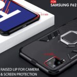 Shock Proof Back Case Mobile Cover for Samsung Galaxy F62 (Armor | Hybrid PC + TPU | Full Protection with Ring Holder Kickstand | Carbon Black) - Image 2