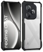 kelpuj Shock Proof Clear Protective Back Case for Realme GT 6T 5G | Realme GT 6 - AirEDGE Technology | 360 Degree Camera Protection | Transparent Hybrid Back Case Mobile Cover - Black - Image 4