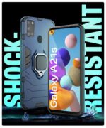 Shock Proof Back Case Mobile Cover for Samsung Galaxy A21s | Back Cover Case (Tough Armor | Hybrid PC + TPU | Ring Holder & in-Built Kickstand | Blue) - Image 3