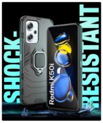 Shock Proof Back Case Mobile Cover for Redmi K50i 5G | Bumper Back Cover Case(Tough Armor | Hybrid PC + TPU | Full Protection with Ring Holder & in-Built Kickstand | Black) - Image 3