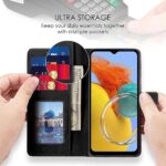 Shock Proof Flip Cover Back Case for Samsung Galaxy M14 5G | Magnetic Wallet Leather Case with Stand - Image 6