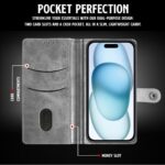 Shock Proof Flip Cover Back Case for Iphone 15 | Magnetic Wallet Leather Case with Stand - Image 4