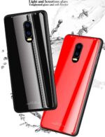 Luxury Mirror Bumper Back Tempered Glass Case [ Anti Slip ] Super Slim [Flexible] All Angle Protection Full Mirror View Back Lightweight Matte Soft Back Case Cover for Oneplus 6T - Red - Image 3