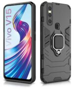 Shock Proof Back Case Mobile Cover for Vivo V15 | Back Cover Case (Tough Armor | Hybrid PC + TPU | Ring Holder & in-Built Kickstand | Black) - Image 2