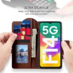 Shock Proof Flip Cover Back Case for Samsung Galaxy F14 5G | Magnetic Wallet Leather Case with Stand - Image 3