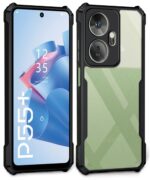 Shock Proof Clear Protective Back Case for Itel P55 Plus 4G - AirEDGE Technology | 360 Degree Camera Protection | Transparent Hybrid Back Case Mobile Cover - Black - Image 3