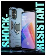 Shock Proof Back Case Mobile Cover for Oppo F21 Pro 5G | Back Cover Case (Tough Armor | Hybrid PC + TPU | Ring Holder & in-Built Kickstand | Blue) - Image 3